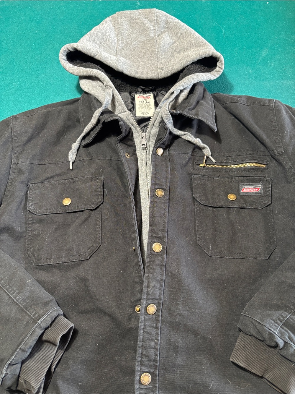 Dickies Black Work Chore Jacket w/Lined Hood , L , $38
